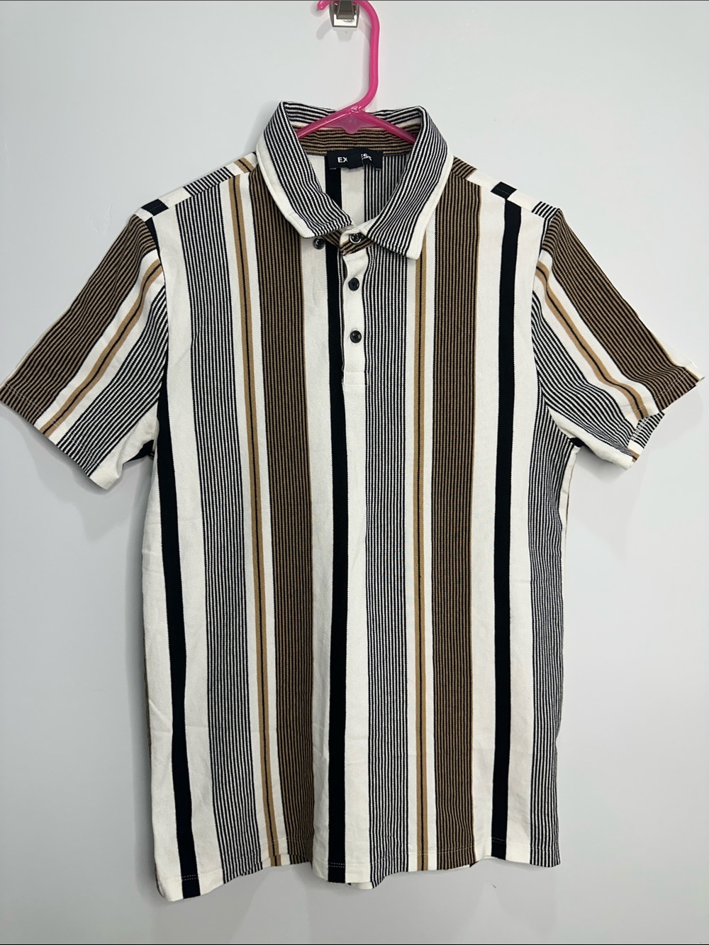 Express Striped Polo Shirt - White, Black & Brown